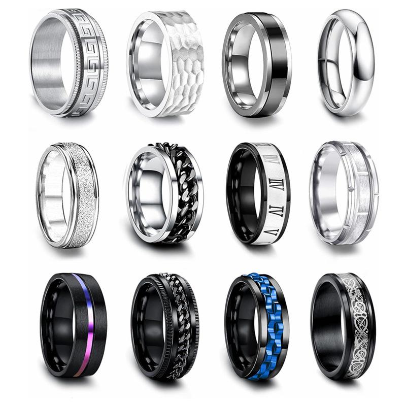 12-Piece Rotating Fidget Chain Ring Set In Stainless Steel