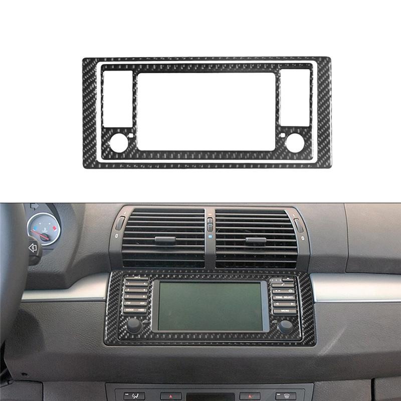 Carbon Fiber Car Center Console Air Conditioning CD Gear Control Panel Trim Cover Sticker For BMW X5 2000-2006 Car Accessories