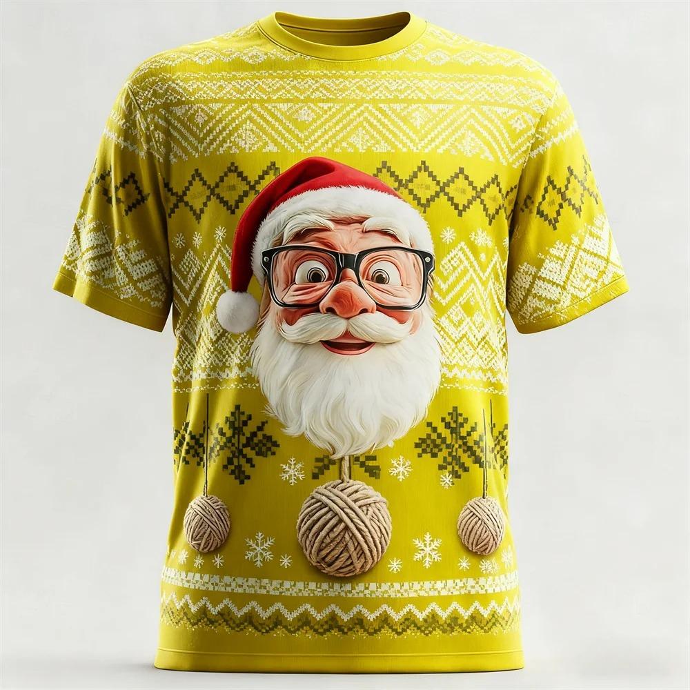 Pánská trička s dlouhým rukávem s módním 3D potiskem vzoru Santa Clause s kulatým výstřihem - Měkká polyesterová tkanina se střední pružností, letní oblečení volného střihu