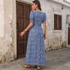 New fresh idyllic long dress square neck bubble sleeve flower dress women