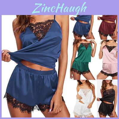 Luxurious Women Lace Sleepwear Pajamas Set Featuring Spaghetti Straps And Chic Nightwear