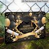 2D Flat, 1pc "Happy Graduation" Black & Gold Plaque, 12”*8" - Graduation Decor Sign with Cap & Diploma, Black & Gold - Aluminium Wall Hanging