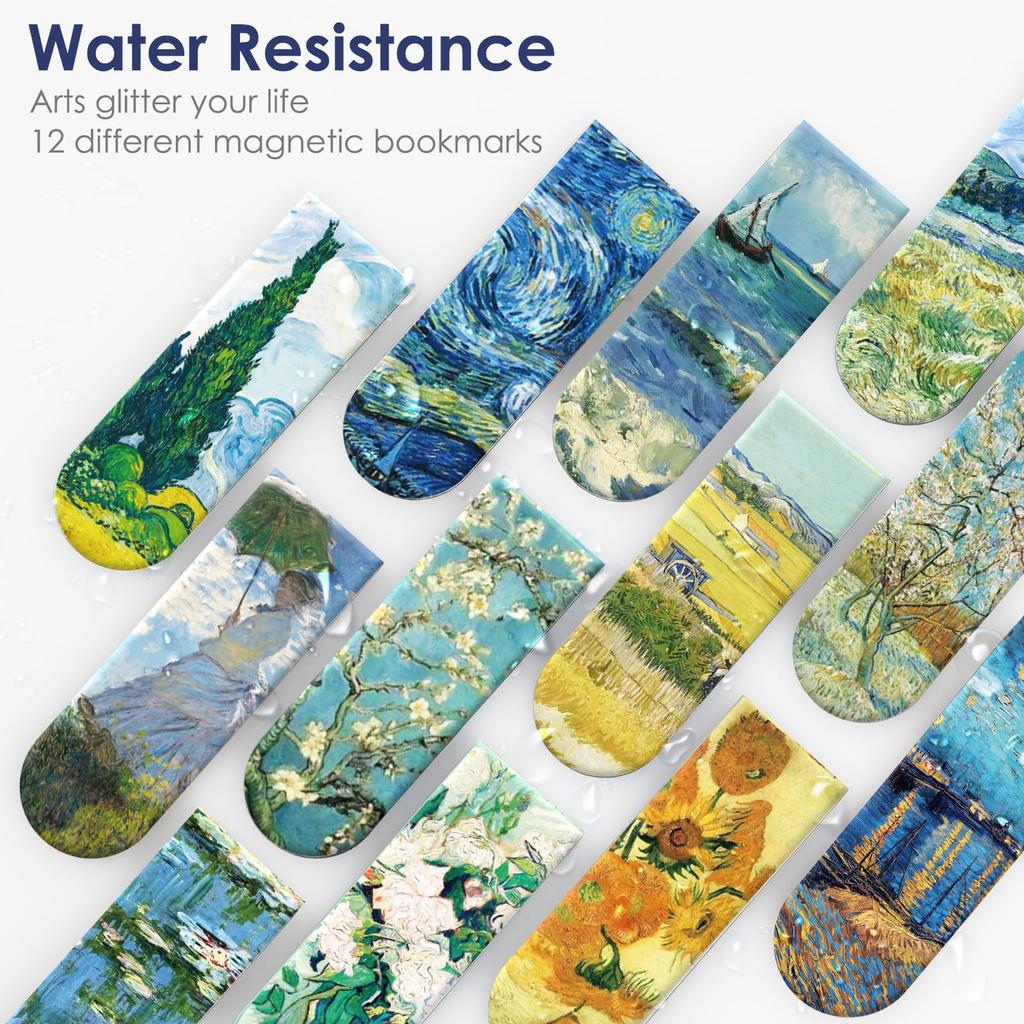 Simpeak Magnetic Bookmarks, 12 Pieces Magnetic Bookmarks Bible Verses Monet Van Gogh Retro Style Magnetic Bookmark Set for Students Teachers Reading