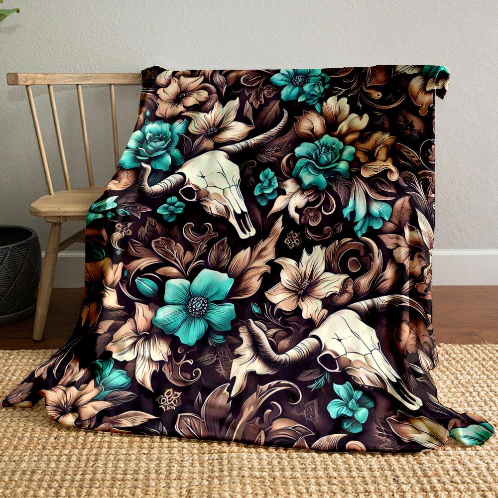 

Bohemian Floral Skull Blanket bedroom Blanket for Livingroom Couch lunch break Soft throw for Friend s festival Gift 80cm x 120cm