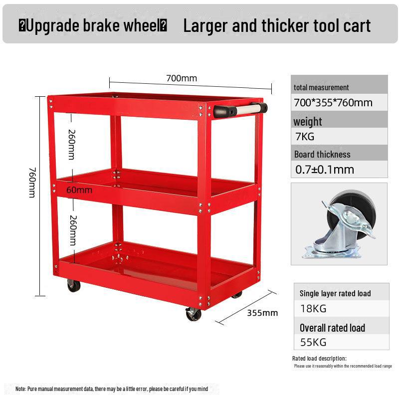 "Green Forest Utility Cart: Three-Layer Tool Trolley & Flatbed for Auto Repair & Beauty Supplies"