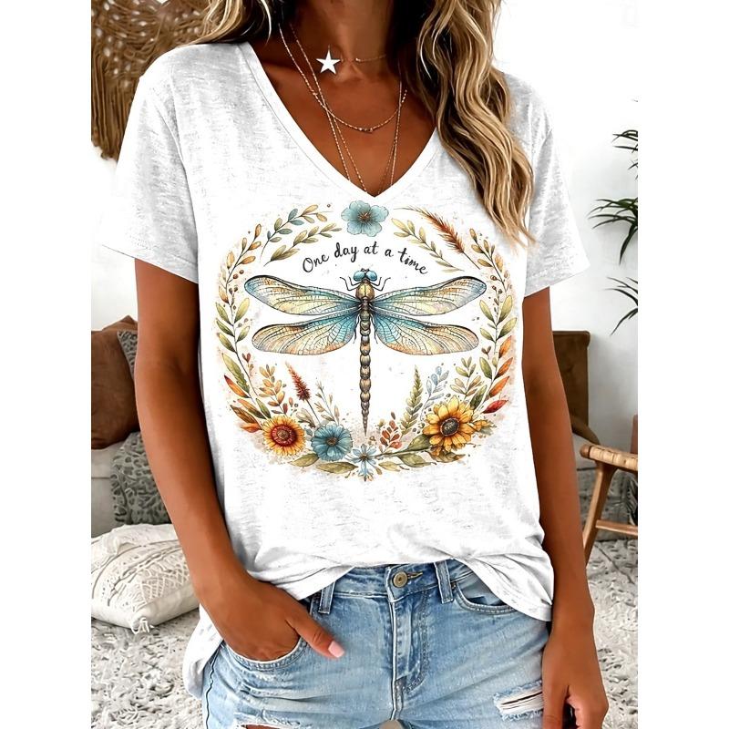 Women's T-Shirt Print Floral Pattern Botanical Retro Fashion Classic Short Sleeve V Neck Long Top Casual Summer Spring