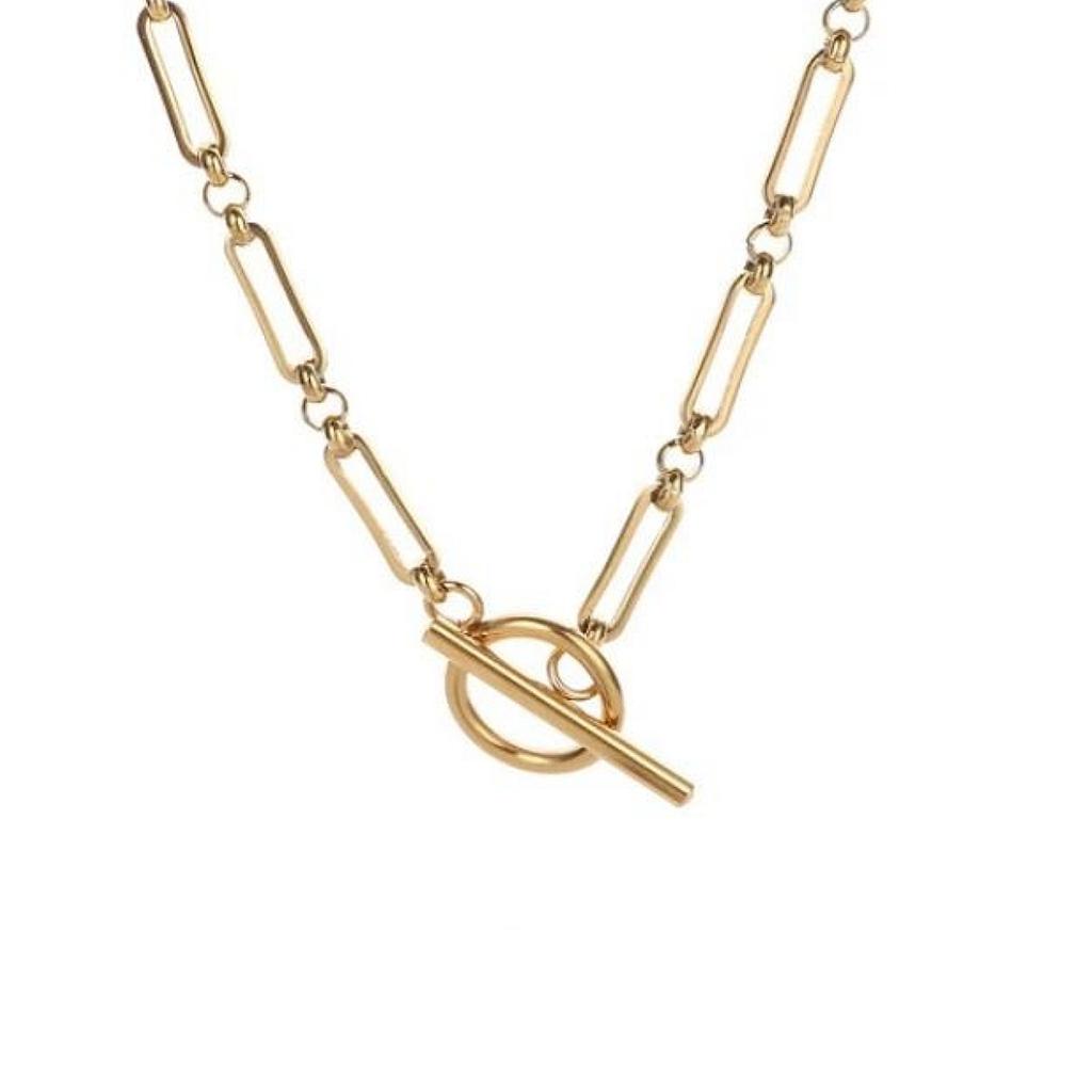 1 Stück Modischer Minimalistischer Edelstahl Schmuck Runder Verschluss Schlichtes Vintage Metall Büroklammer Bambusmuster Kette Halskette