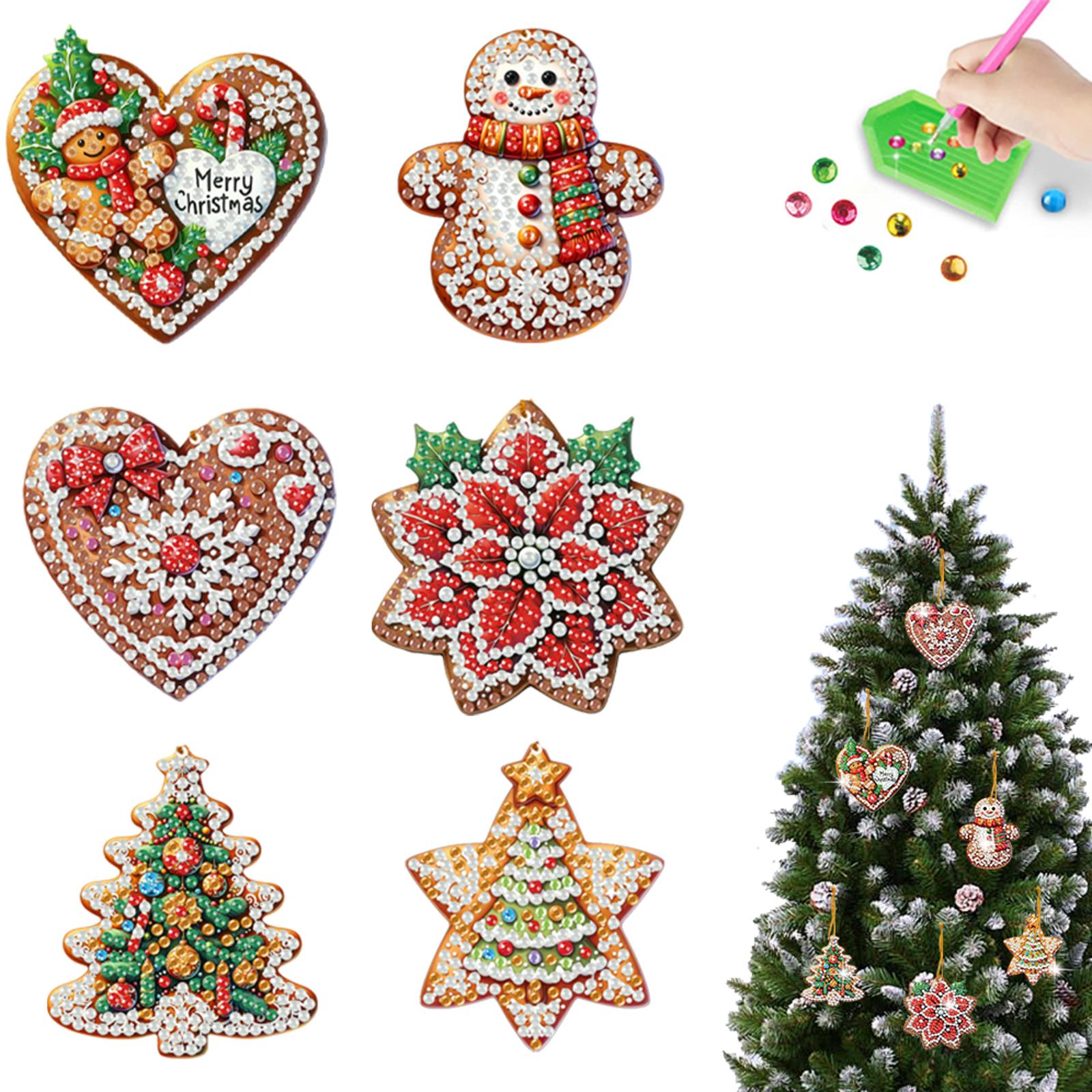 

6pcs Xmas 2D Flat DIY Special Shape Rhinestone Diamond Art Window Pendants Diamond Painting Set Wall Decor for Home & Windows