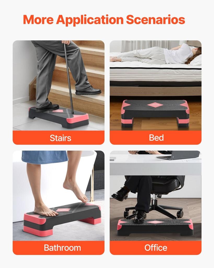Aerobic Exercise Step Platform Adjustable Workout Stepper 4 Riser Red