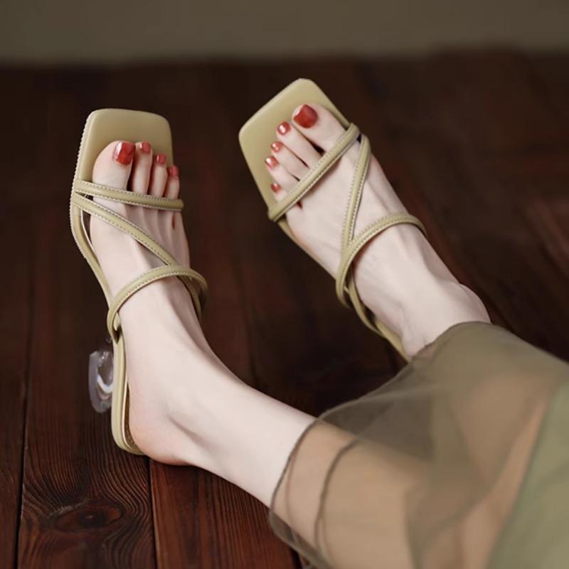 Fashion Summer Concise Fashion Women Sandals Thin Heels Narrow Band Peep Toe Slingback Sandals Lightweight Cross-Tied Lady Slippers