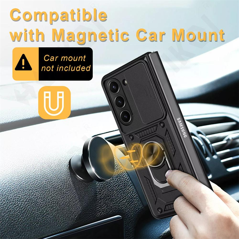Case for Samsung Galaxy Z Fold 6 5 4 5G Ring Holder Kickstand Camera Protection Bumper Support Magnetic Car Mount Coque Cover