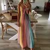 Women's Ladies Plus Size Loose Stripe Sleeveless V-Collar Long Dress Maxi Dress