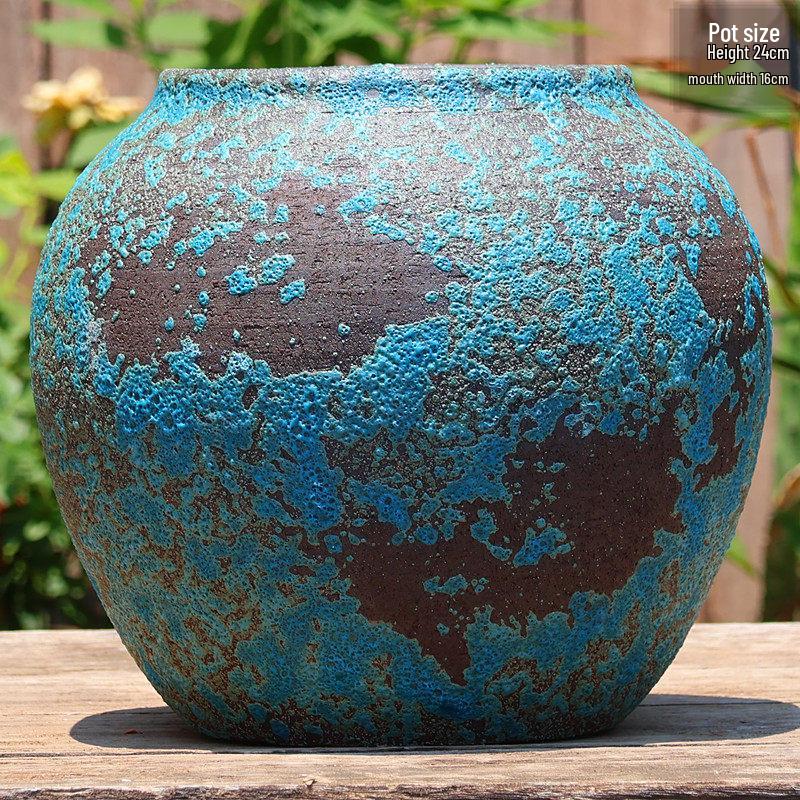 Retro White Coarse Pottery Jar - Large Bougainvillea Bamboo Turtle Back Flower Pot