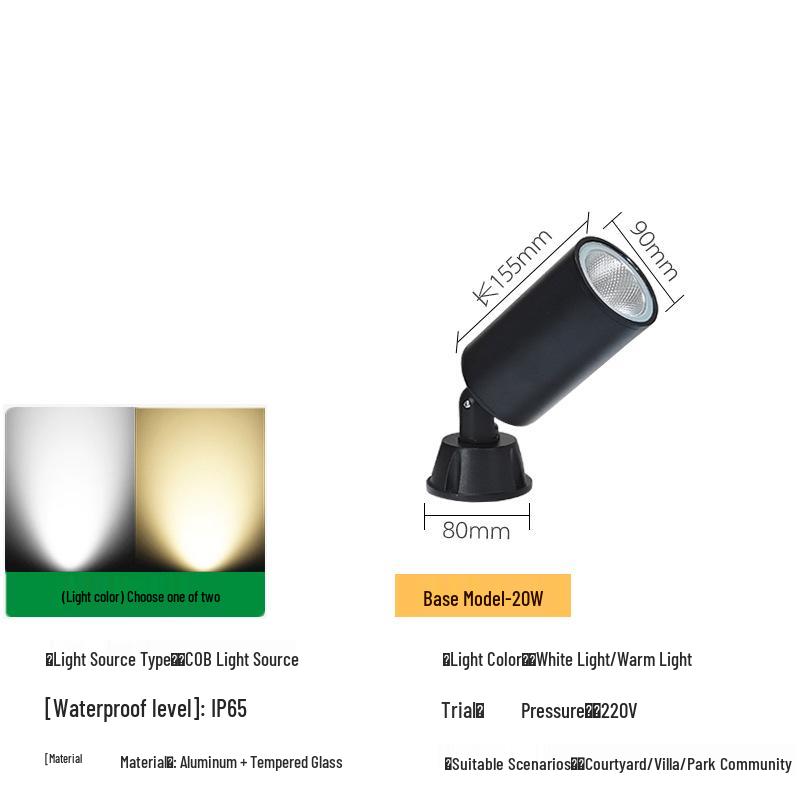 Waterproof Outdoor Tree Spotlight with Garden Ground Plug, Lawn Floodlight for Courtyard Landscapes