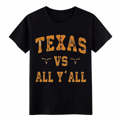 Texas Vs All Y'all Distressed Graphic T Shirt Unisex Texas Pride Longhorn Tee