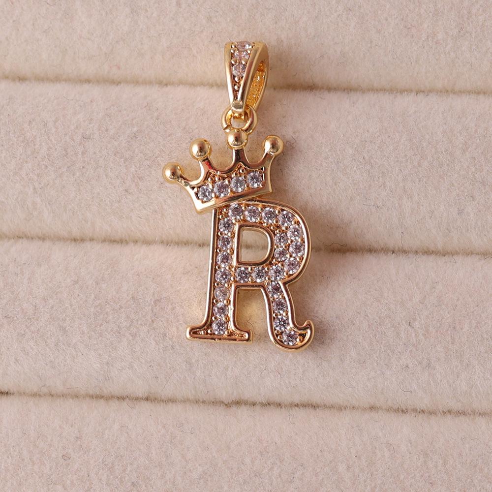 Gold-Plated Crown Rhinestone Letter Pendant Necklace