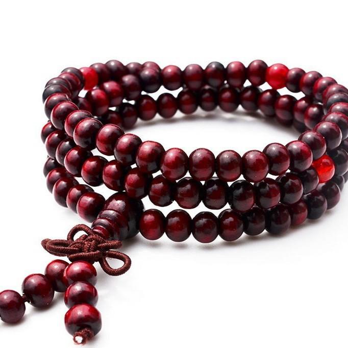 108 Sandalwood Buddhist Beads Bracelet - Fashionable Three-Round Design for Women