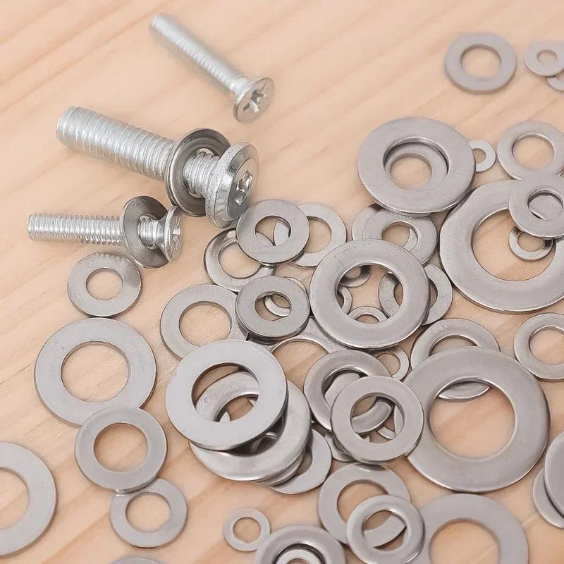 80-360Pcs Stainless Steel Washer Assortment Kits Metal Screw Flat Washers Rings Plain Gaskets Fasteners for Screws Bolts M2-M12