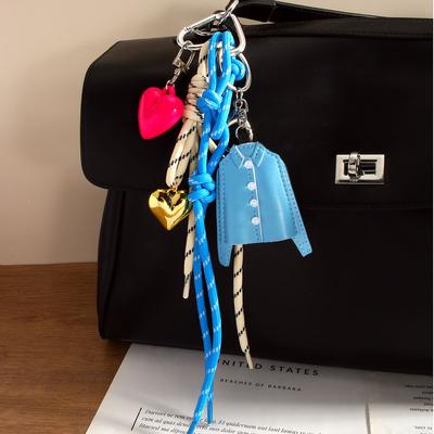 It Is the Same Niche Design PU Blue Shirt Pendant Keychain Love Braided Rope Versatile Bag Pendant Accessories.