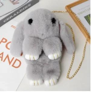 Cute Fluffy Rabbit Fur Pompoms Chain Bag Women Cartoon Rabbit Sling Bag Fluffy Bunny Shoulder Plush Backpack Girls Birthday Gift