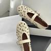 Sheepskin Version~ Flat Shoes, Ballet Shoes, One-word Buckle Rivets, Mary Jane Shoes, Shallow Mouth Versatile Hollow Single Shoes Women