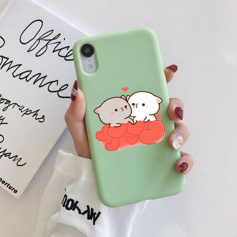 FHNBLJ Mochi Peach Goma Cat Phone Case Soft Solid Color for iPhone 11 12 13 Mini Pro XS MAX 8 7 6 6S Plus X XR