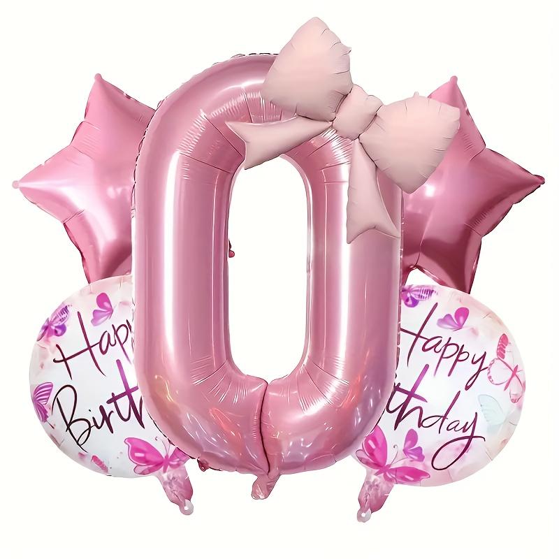 6pcs Happy Birthday Bow Tie Foil Balloons 32inch Pink Number 1-9 Balloons for Kids Girls Birthday Anniversary Party Decora Gift