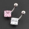 Stainless Steel Hypoallergenic Square Zircon Belly Button Ring, Non-Fading Thick Bar, Navel Ring