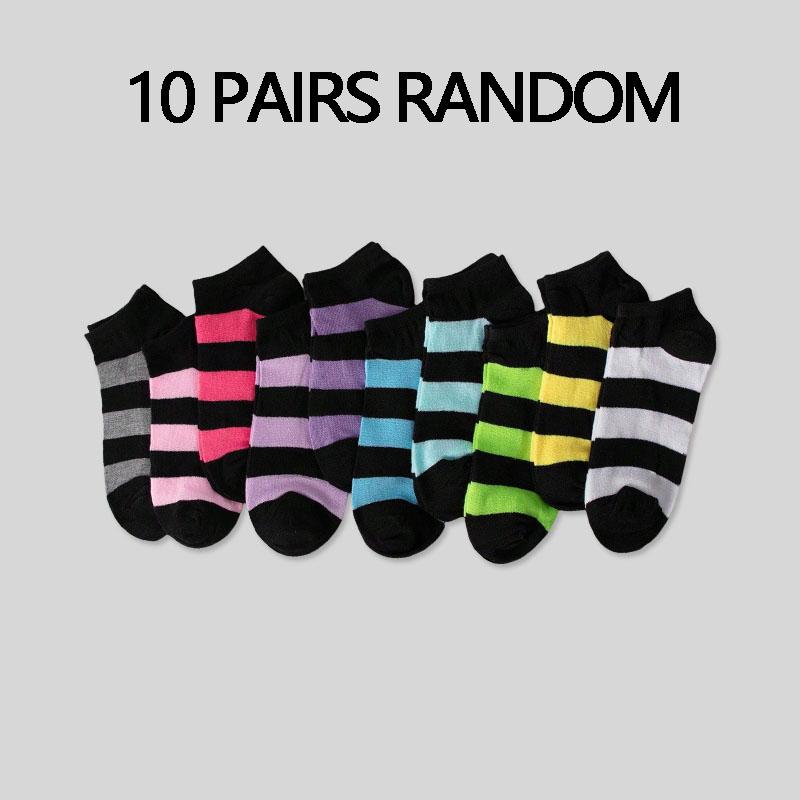 5/10/20 Pairs Random Women's Ankle Socks in Multiple Colors, Striped Style, Popular, Moisture-wicking and Sweat-absorbing