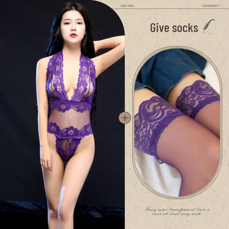 Summer European & American Lace Transparent Bodysuit Lingerie Set
