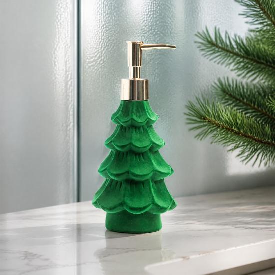 Small Christmas Gifts for Friends Tree Soap Dispenser, Flocking Effect Refillable Lotion Unique Shampoo Dispenser Home Pump Bottle, Reusable Bathroom