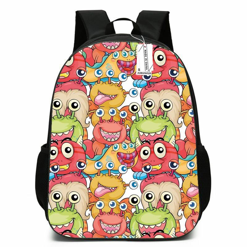 Zaino Scolastico per Bambini Ragazzi Ragazze - Carino Design Mostro Cartone Animato Tessuto Oxford Leggero Spallacci Imbottiti Traspiranti Grado