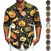 Men's Casual Long Sleeve Button Down Shirt Halloween Print Top for Spring