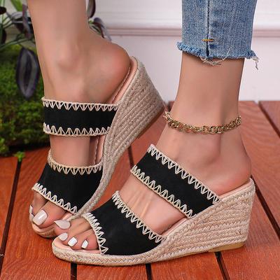 Sandálias Espadrille de Salto Anabela da Moda para Mulheres Verão 2025 Leves com Biqueira Aberta Sandálias para Exterior Mulher Chinelos Casuais com Plataforma