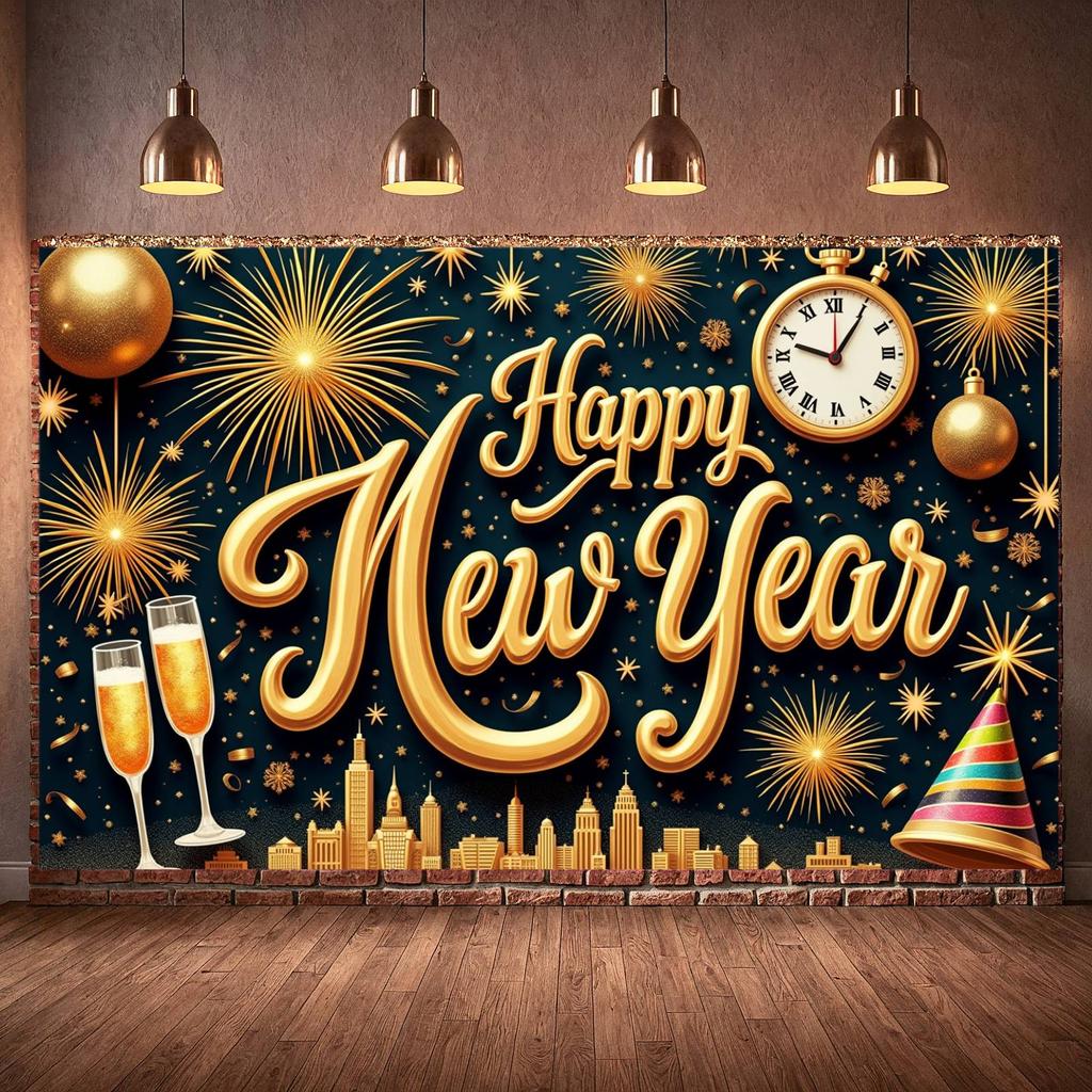 Holiday Banner Champagne Glass Party Backdrop Celebration Banner Festive Festive Banner For Indoor Party Office Celebration