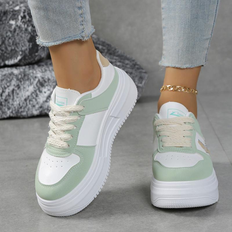 Fashion Brand Design Mix Color Lace Up Sneakers Women 2025 Autumn Soft Thick Bottom Casual Shoes Stitching Decoration Sports Shoes