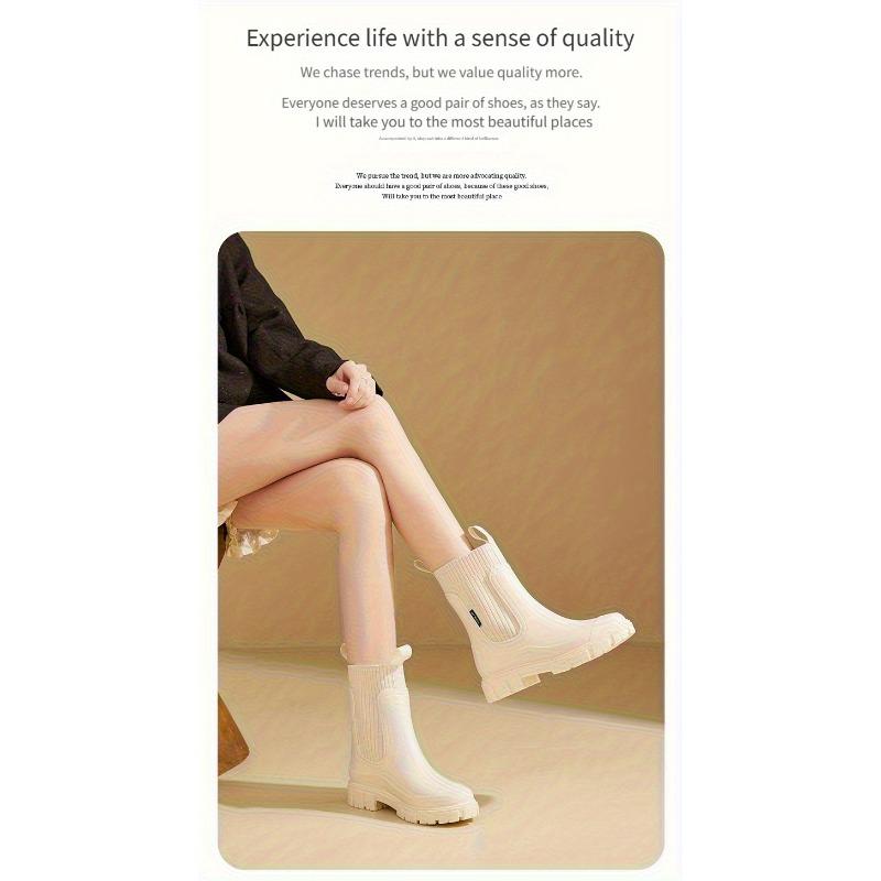 [Slip-Resistant Chelsea Boots] Slip-Resistant Chelsea Rain Boots | Women's Round Toe, PVC Upper & Sole, Comfortable Fabric, Versatile Outdoor Footwear