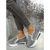 Women's Autumn Breathable Lace Sequined Mesh Slip-On Casual Sports Shoes, Height-Increasing White Footwear.