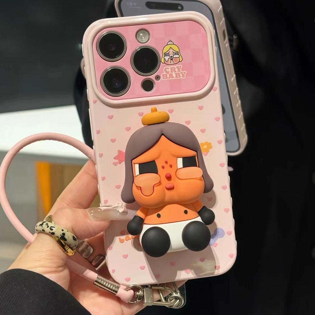 Three-dimensional Doll Mobile Phone Case, Cute Cartoon Flip Window Protective Case, Girl Anti-drop Soft Case with Lanyard