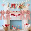 Valentine's Day Bow Heart Wreath Red Heart Christmas Tree Topper Bow Tie Decor for Romantic Party Home Celebration