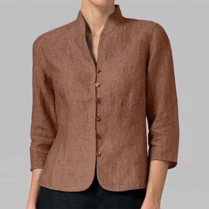 

ZANZEA Женская повседневная однотонная блузка с v-образным вырезом и рукавами 3/4 5XL розовый