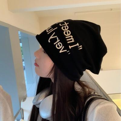 Large Edition Face Showing Small Versatile Solid Color Pile Hat Letter Knitted Toe Cap Cold Hat