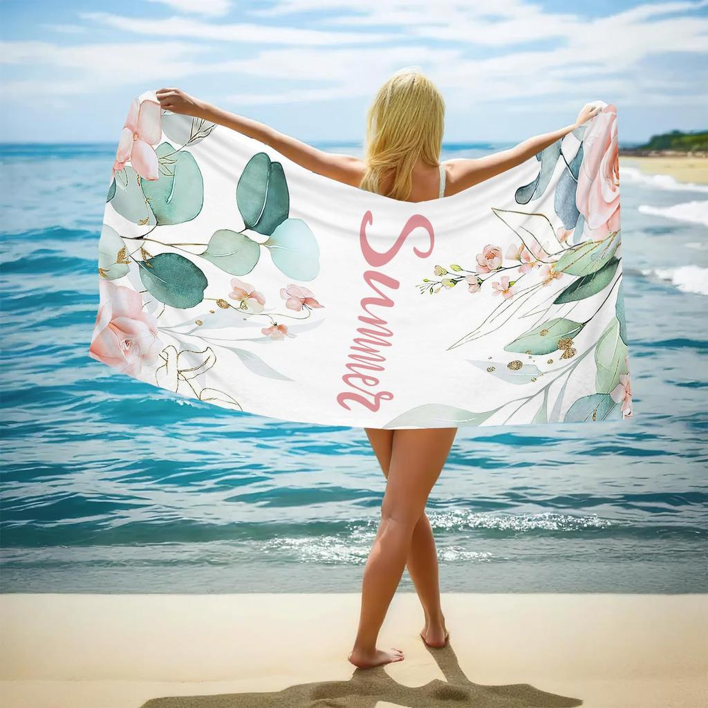Double-Sided Terry Printed Beach Towel, Microfiber Adult Swimming Bath Towel, Quick-Drying Double-Sided Velvet
