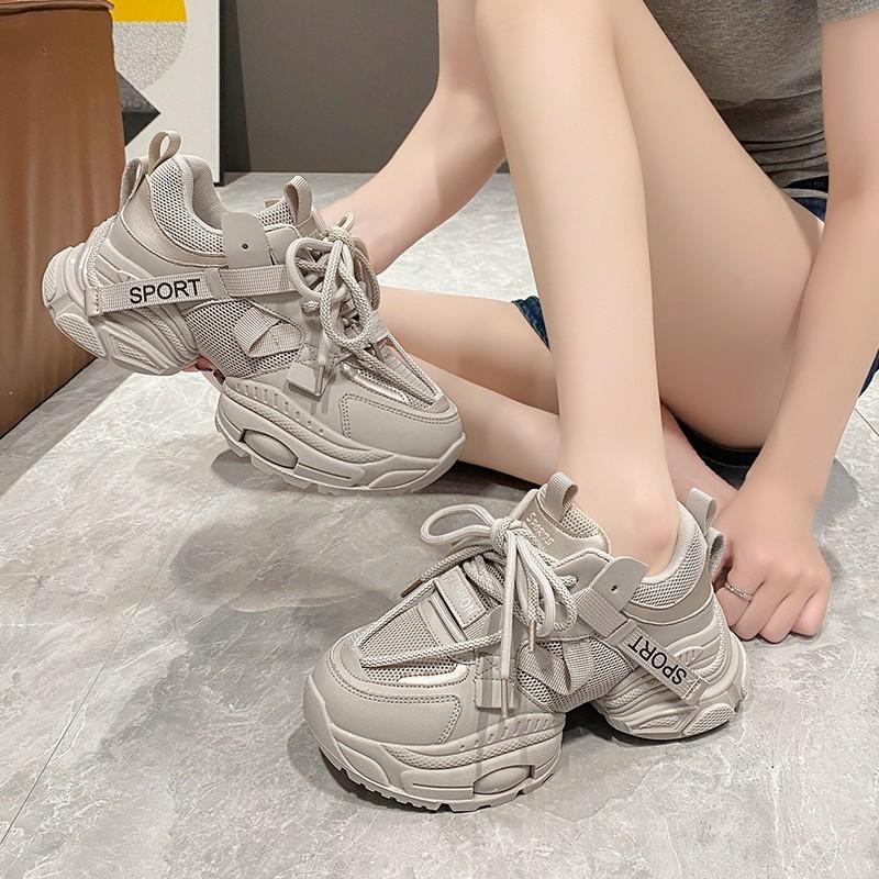 Couple dad shoes women's 2024 new four-season suitable wear lace-up muffin platform casual sports shoes
