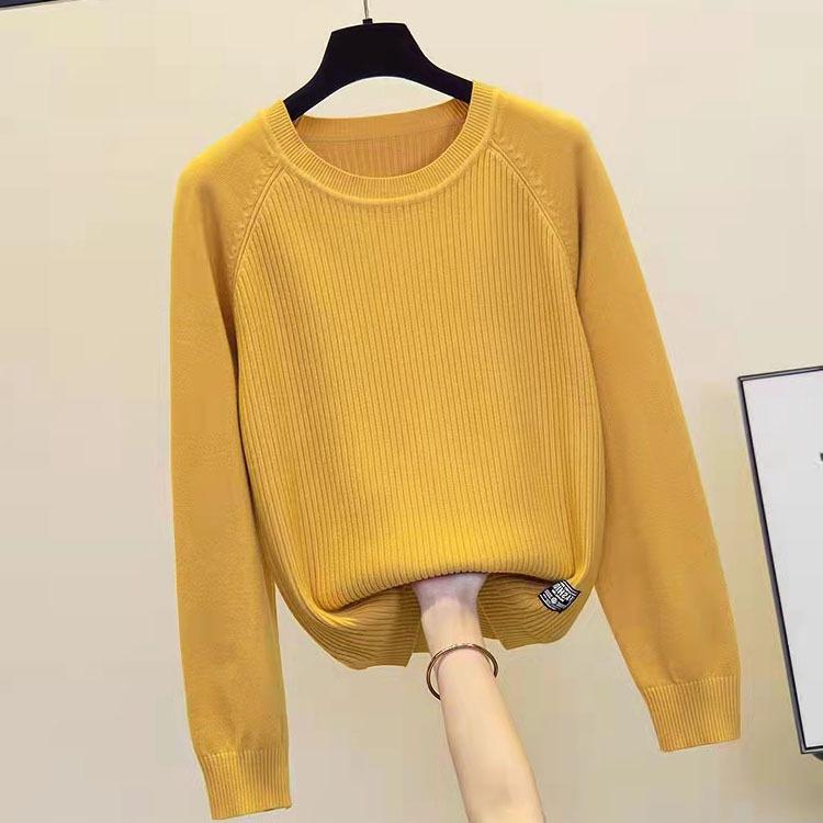Frühling klassischer Pullover Damen Pullover langärmlig plus lässiger Rundhals schlankmachender Seitenschlitz Strickpullover Damen Innenoutfit