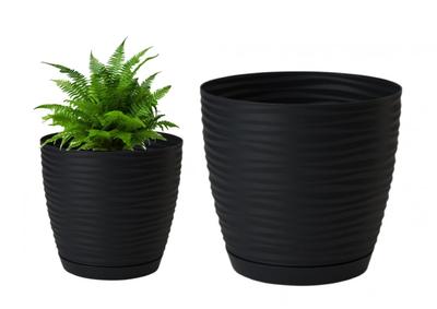 Black Plastic Flowerpot With Saucer 167X154 Cm Sahara