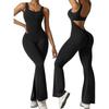 Women's Square Neck Sleeveless Jumpsuit Slim High Waist Back Cutout Flare Yoga Unitard