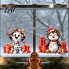 Waterproof PVC Window Decorations Christmas Spotted Puppy/Penguin Static Sticker Cute Watercolor Animal Glass Stickers with Colorful Lights