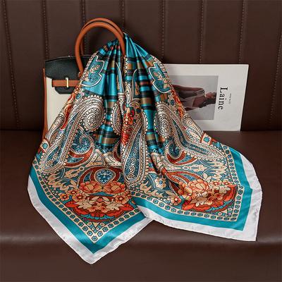 Sciarpa Quadrata in Raso di Seta di Marca di Lusso Fascia Hijab Bandana Foulard Sciarpa Avvolgente Fascia per Capelli Foulard da Donna 90cm