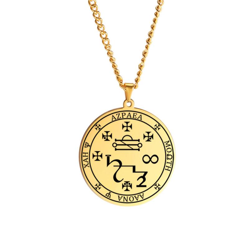 Dawapara Erzengel Azrael Siegel Salomos Engel des Todes Kabbala Amulett Anhänger Halskette Edelstahl Schmuck